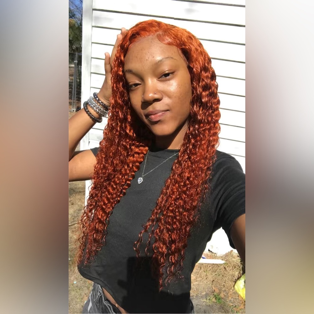 180% 10A Ginger Orange 13x4 Lace Front Human Hair Deep Curly Wig